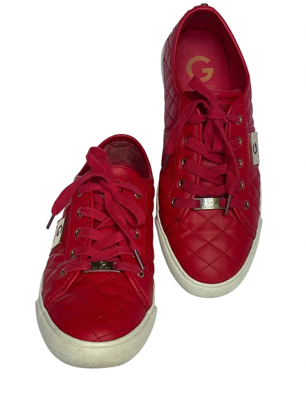 GUESS Red Quilted Low-Top Lace-Up Sneakers SZ 8.5 MED